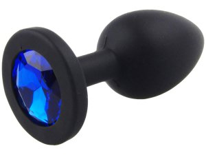 Silikonový anální kolík se šperkem, tmavě modrý – Anální šperky
