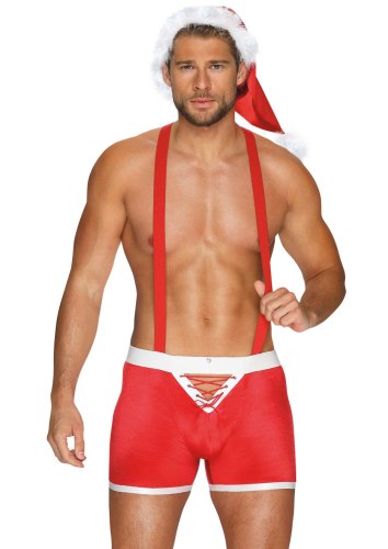 Vánoční kostýmy a prádlo: Vánoční kostým Mr. Claus – boxerky s kšandami a čepice