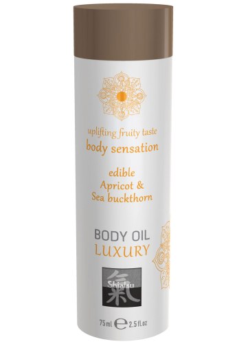 Erotické masážní oleje a emulze: Jedlý masážní olej Shiatsu Body Oil Luxury Apricot & Sea buckthorn