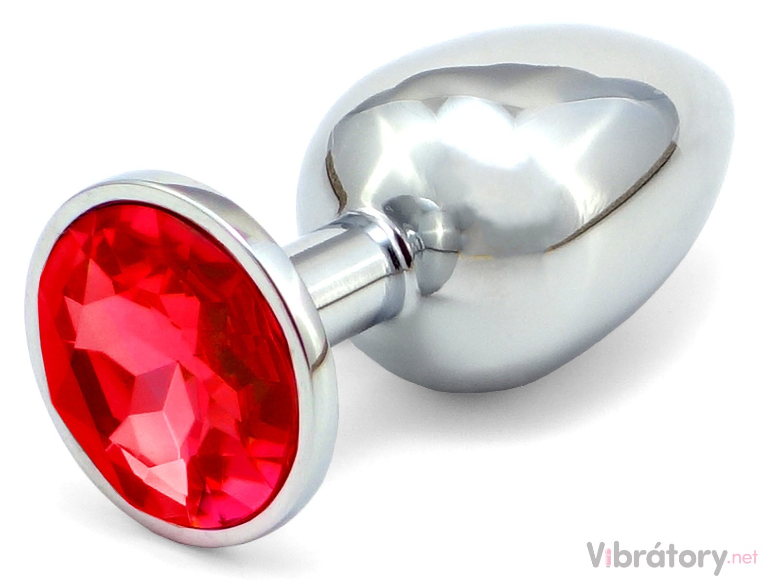 Kovový anální kolík se šperkem, červený