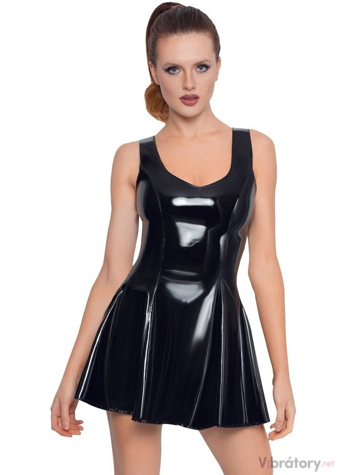 Lakované minišaty se skládanou sukní Black Level, XL