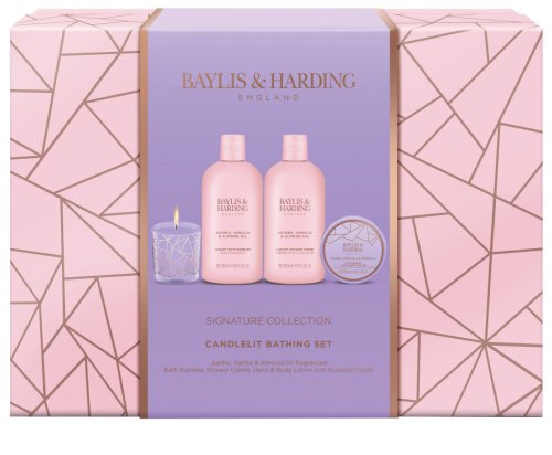 Kosmetické sady: Kosmetická sada se svíčkou Baylis & Harding – jojoba, vanilka a mandle, 4 ks