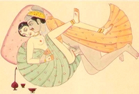 Sexuální poloha indrani vyobrazená na ilustraci z Kámasútry.