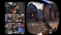 Ukázka použití headsetu Oculus Rift během hraní počítačové střílečky