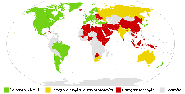 Mapa států, kde je porno legální/nelegalní