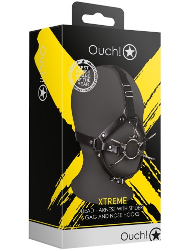 Postroj na hlavu s háčky na nos a roubíkem Ouch! Xtreme