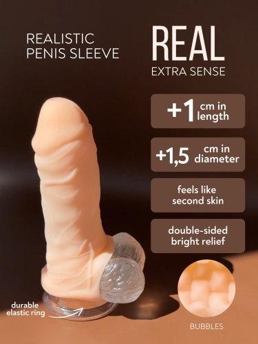 Realistický návlek na penis Real Extra Sense Bubbles