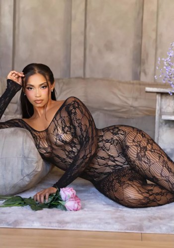 Síťovaný catsuit s květinovým vzorem Leg Avenue