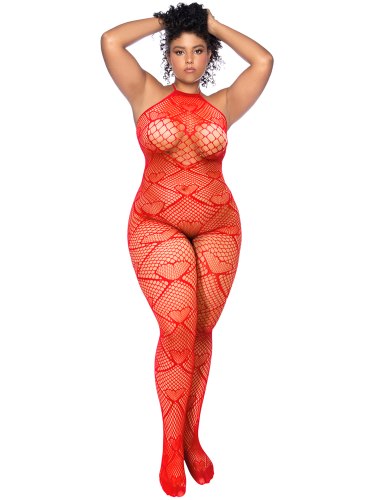 Síťovaný catsuit se srdíčky a lesklými kamínky Mapalé, plus size