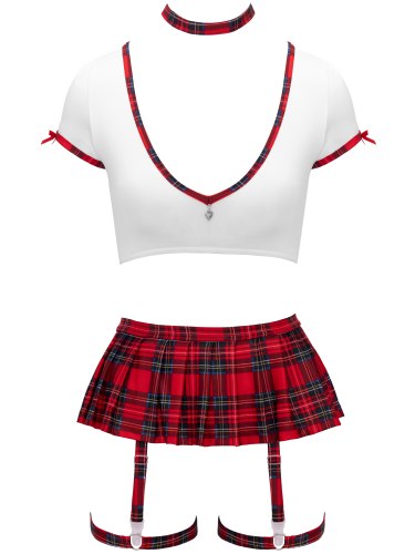 Kostým Školačka – crop top, minisukně, tanga a obojek