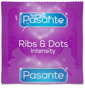 Kondom Pasante Intensity Ribs & Dots - vroubkovaný – Kondomy s vroubky a výstupky