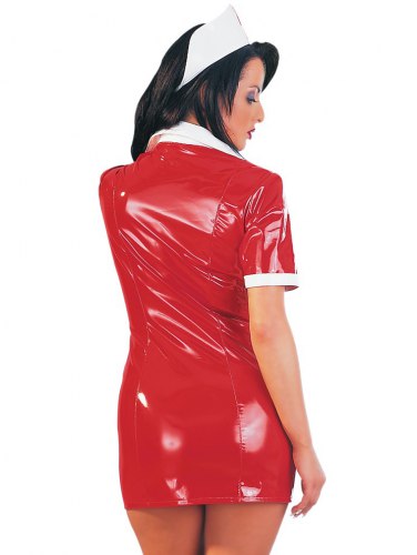 Lakovaný kostým Zdravotní sestra - červené šaty a čepeček