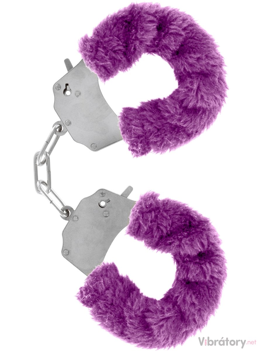 Kovová pouta na ruce s plyšovým kožíškem Furry Fun Cuffs, fialová
