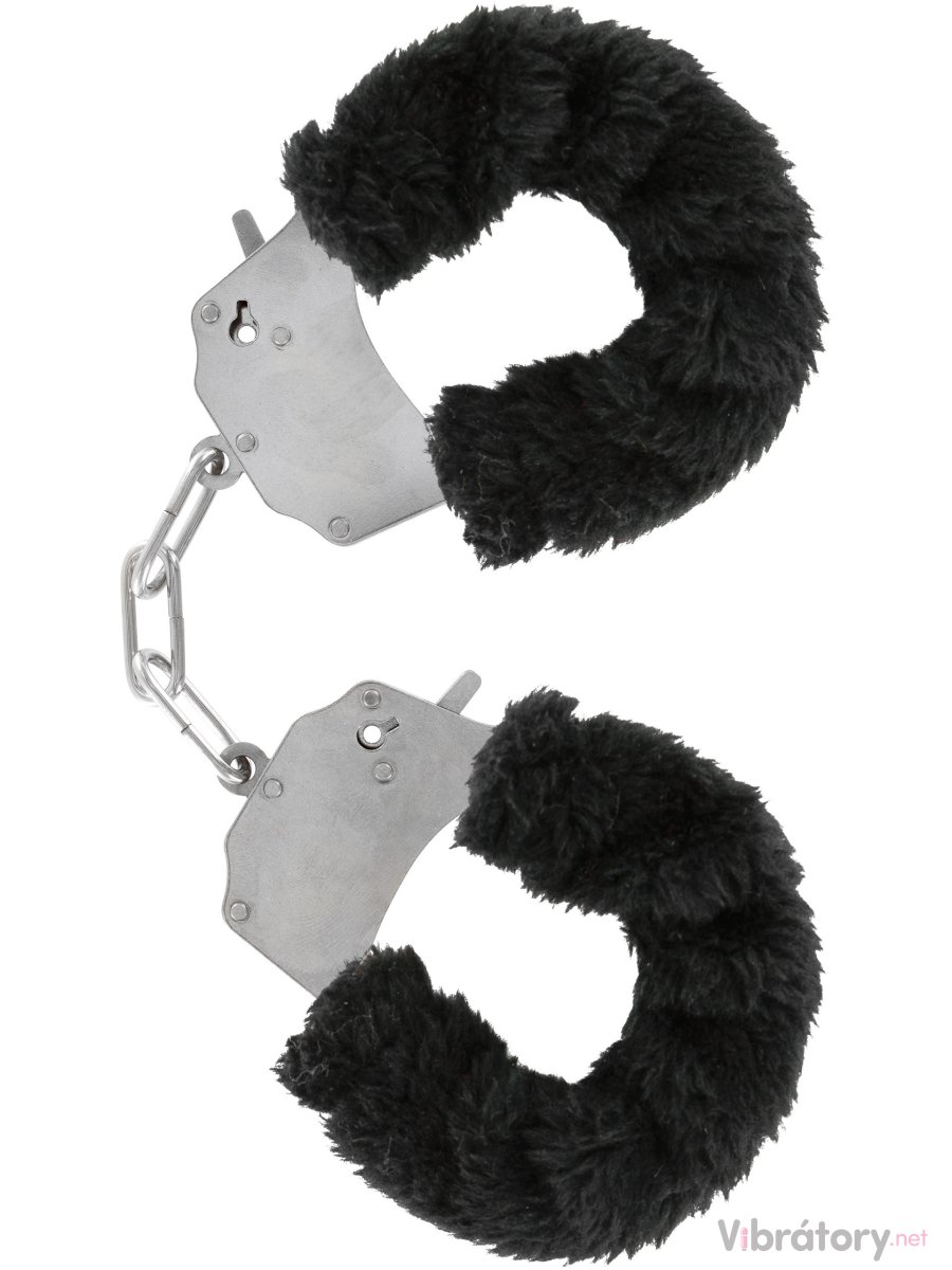 Kovová pouta na ruce s plyšovým kožíškem Furry Fun Cuffs, černá