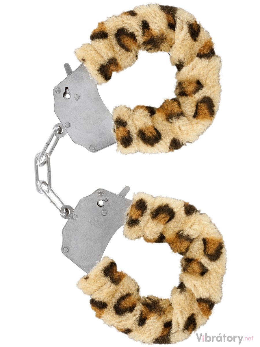 Kovová pouta na ruce s plyšovým kožíškem Furry Fun Cuffs, leopard