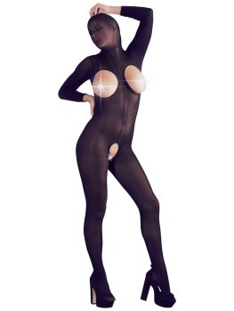 Catsuit s maskou, otevřeným rozkrokem a odhalenými prsy – Fetiš a BDSM oblečení a postroje