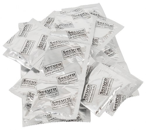 Černé kondomy s výstupky Secura The Black Box, 50 ks - v plechové dóze