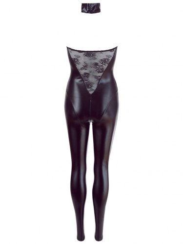 Lesklý catsuit s krajkou a zipem v rozkroku Cottelli Collection