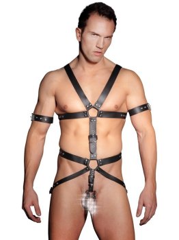 Pánský kožený postroj s kroužky na penis/varlata ZADO – Fetiš a BDSM oblečení a postroje