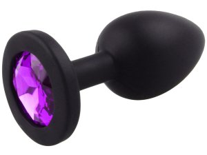 Silikonový anální kolík se šperkem, tmavě fialový – Anální šperky