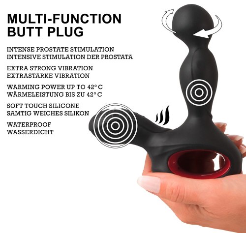 Hřejivý vibrační a rotační stimulátor prostaty a hráze s dálkovým ovládáním
