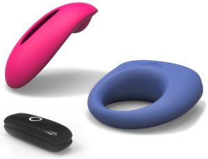 Vibrační stimulátor klitorisu Candy + erekční kroužek Dante – ovládaný mobilem – Vibrační kroužky