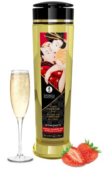 Masážní olej Shunga ROMANCE Sparkling Strawberry Wine – Erotické masážní oleje a emulze