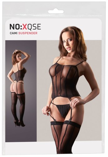 Set erotického prádla - top s podvazky, punčochy a tanga NO:XQSE