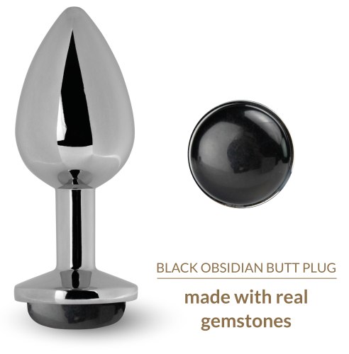 Kovový anální kolík s obsidiánem Black Obsidian Butt Plug