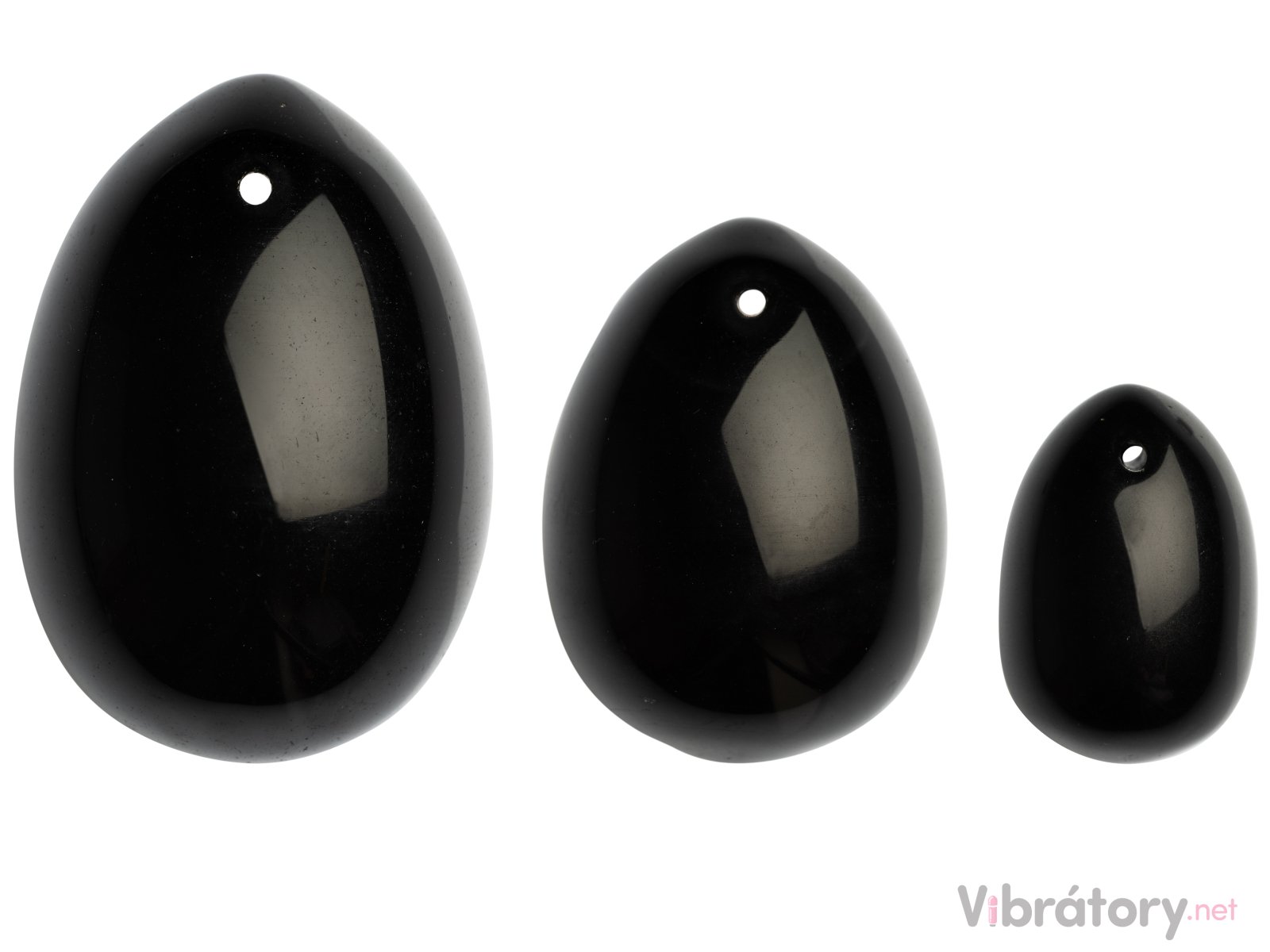 Sada yoni vajíček z obsidiánu La Gemmes Black Obsidian Egg (S, M a L)