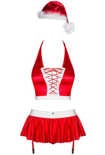 Vánoční kostým Ms. Claus – minisukně s tangy, top, punčochy a čepice