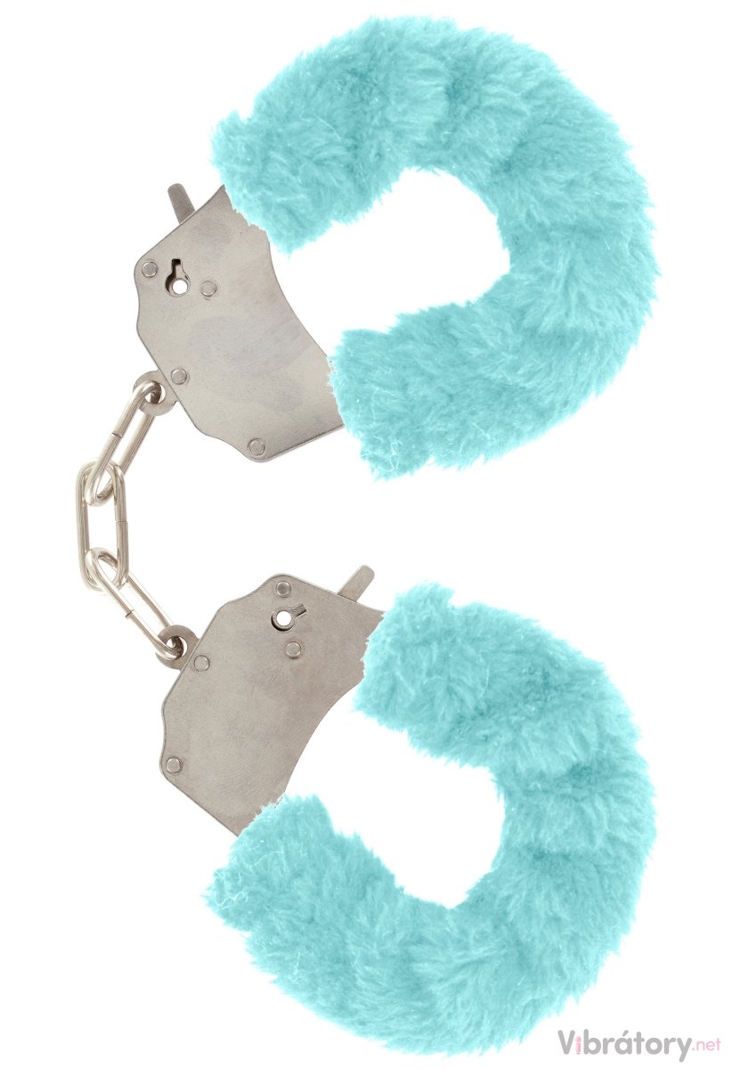 Kovová pouta na ruce s plyšovým kožíškem Furry Fun Cuffs, tyrkysová
