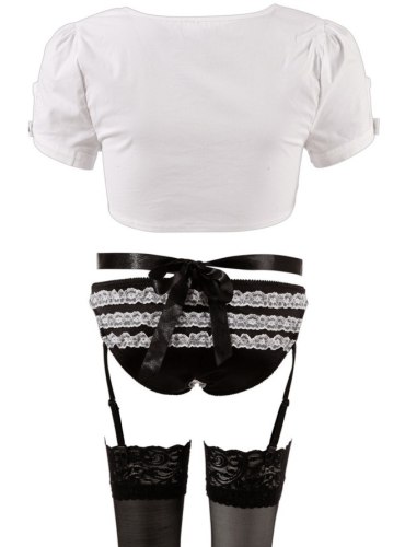 Kostým Služebná – top, kalhotky, punčochy, zástěra, čelenka a obojek