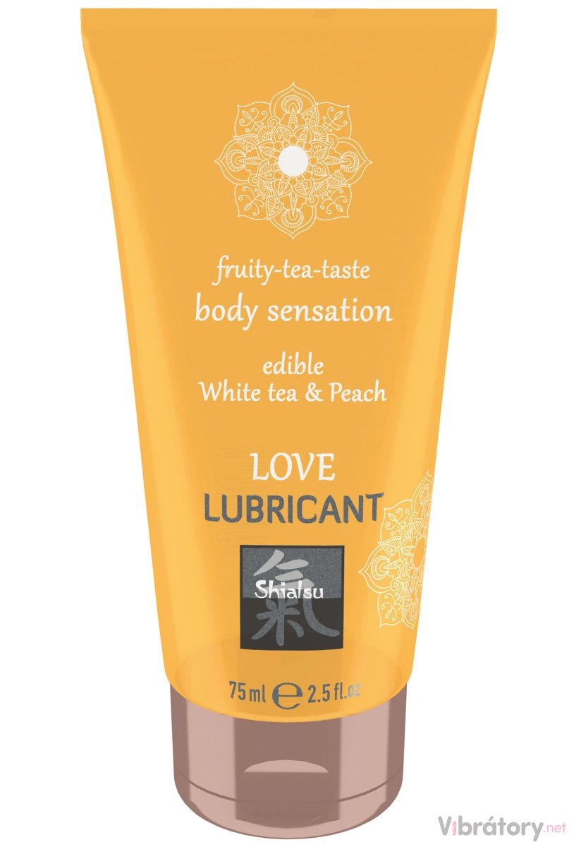 Ochucený lubrikační gel Shiatsu White tea & Peach Love Lubricant – bílý čaj a broskev, 75 ml