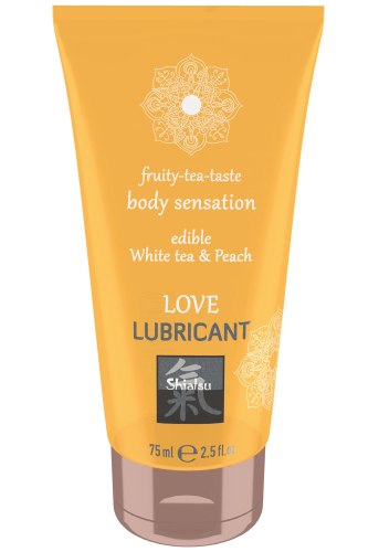 Lubrikační gely s příchutí: Ochucený lubrikační gel Shiatsu White tea & Peach Love Lubricant – bílý čaj a broskev