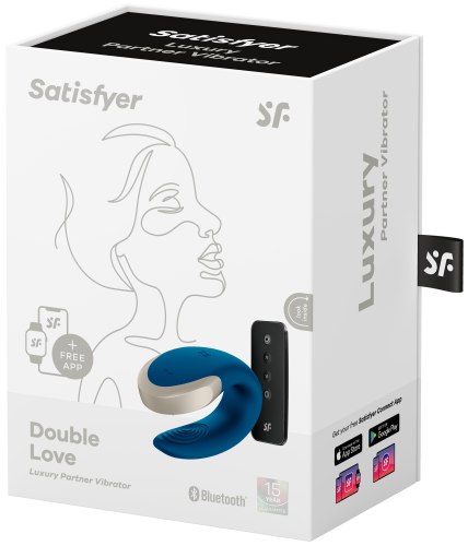 Párový vibrátor s dálkovým ovladačem Satisfyer Double Love Blue – ovládaný mobilem