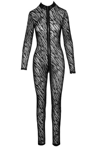 NOIR Celotělový průsvitný catsuit s tygřím vzorem a trojcestným zipem