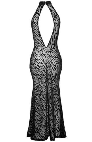 NOIR Průsvitné dlouhé šaty s tygřím vzorem, rozparkem a otvorem na zádech