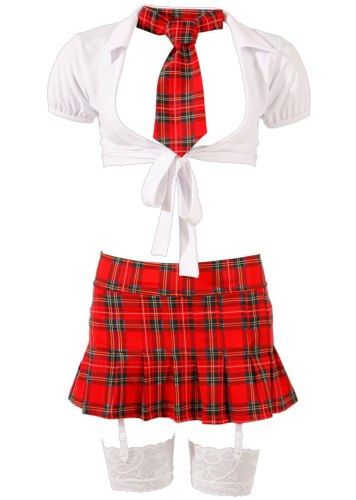 Kostým Školačka – top, minisukně, kalhotky, kravata a punčochy