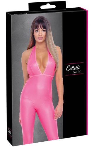 Neonově růžový lakovaný catsuit s odhalenými zády Cottelli Collection