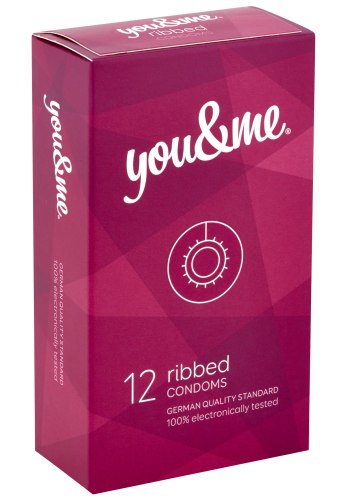 Vroubkované kondomy You & Me Ribbed, 12 ks