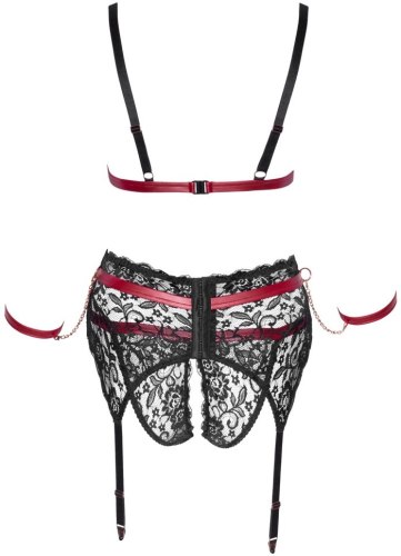 Erotický set prádla – podprsenka, kalhotky a podvazkový pás s pouty Cottelli Collection BONDAGE