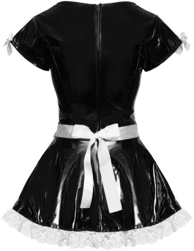 Lakovaný kostým Servírka - černé šaty s bílou krajkou