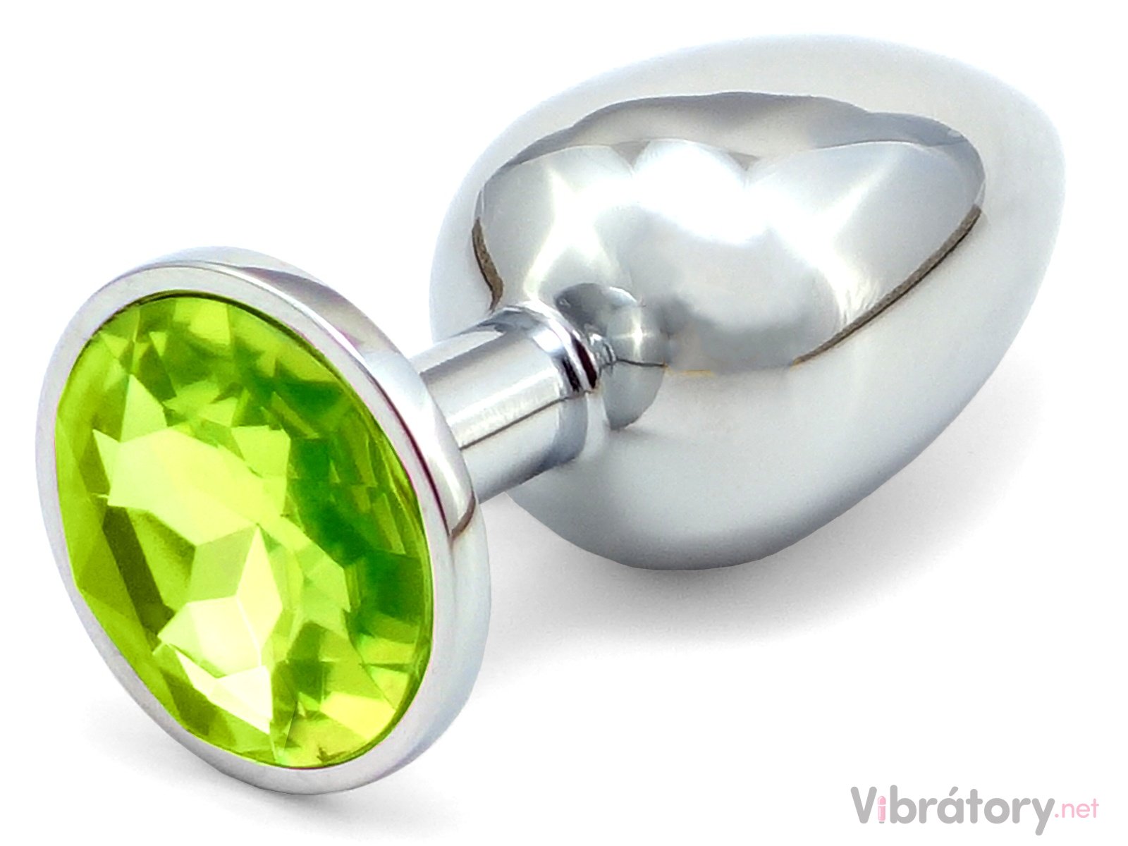 Levně Kovový anální kolík se šperkem, světle zelený