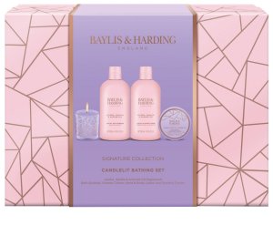 Kosmetická sada se svíčkou Baylis & Harding – jojoba, vanilka a mandle, 4 ks – Kosmetické sady