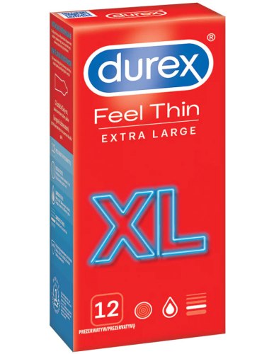 XL a XXL kondomy pro velké penisy: Kondomy Durex Feel Thin XL, 12 ks