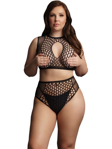 Erotické komplety: Dvoudílný set síťovaného prádla Le Désir, plus size
