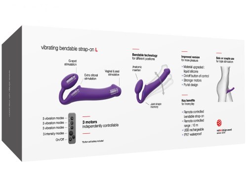 Tvarovatelný samodržící vibrační strapon Strap-On-Me Purple (velikost L)