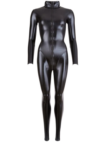 Celotělový lesklý overal s dlouhým dvoucestným zipem