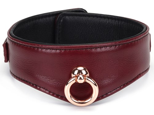 Uzamykatelný kožený obojek s vodítkem Wine Red